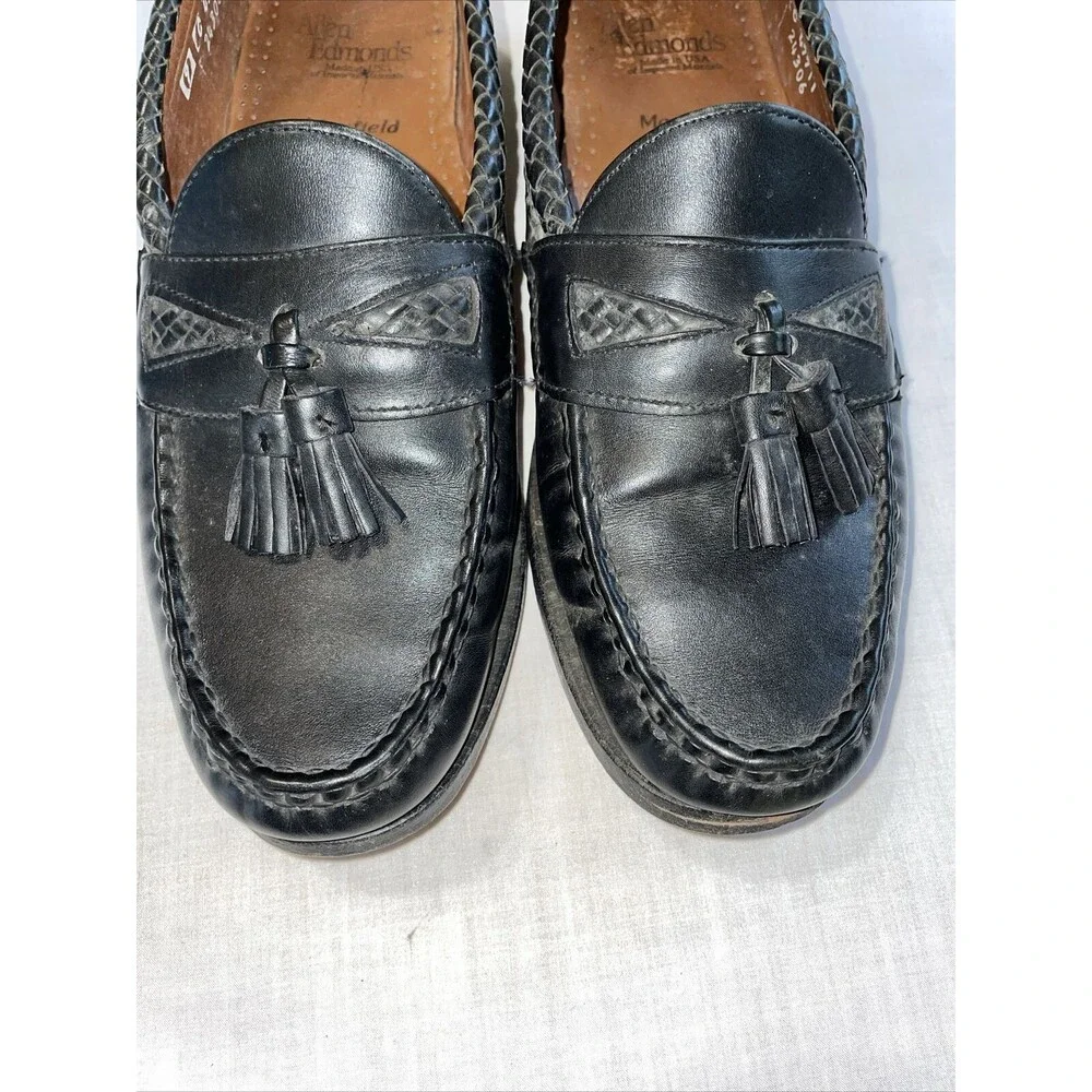 Allen Edmonds Maxfield Dress Loafers Mens Size 9 C Black Leather Tassels Weave